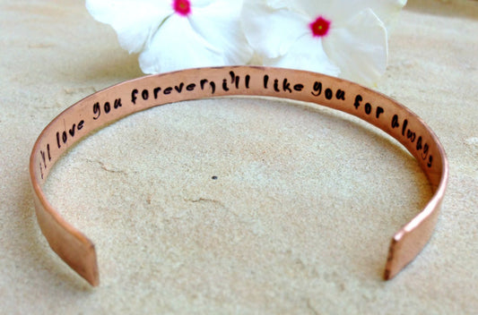 Mother Daughter Bracelet ,mother daughter gifts, quote bracelet, gifts for her, i love you forever i'll like you for always, copper cuff - Natashaaloha, jewelry, bracelets, necklace, keychains, fishing lures, gifts for men, charms, personalized,