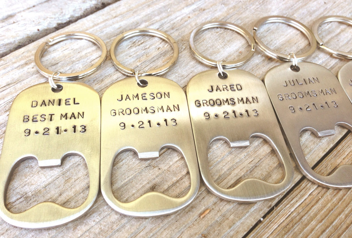 Groomsmen Bottle Openers Hand Stamped, Personalized Bottle Openers - Natashaaloha, jewelry, bracelets, necklace, keychains, fishing lures, gifts for men, charms, personalized, 