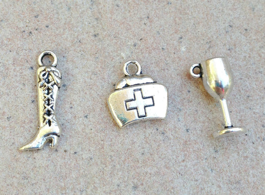wine glass charm, wine charm, cowgirl boot charm, glass charm, nurse charm, charms, add a charm, natashaaloha charms - Natashaaloha, jewelry, bracelets, necklace, keychains, fishing lures, gifts for men, charms, personalized,