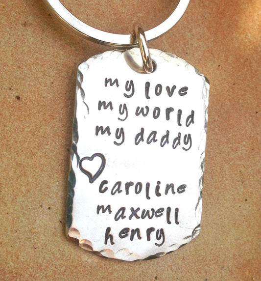 Father's Day Keychain, Personalized Keychain For Dad,  Hand Stamped Keychain, Boyfriend Gift, Personalized Custom Keychain, natashaaloha - Natashaaloha, jewelry, bracelets, necklace, keychains, fishing lures, gifts for men, charms, personalized, 