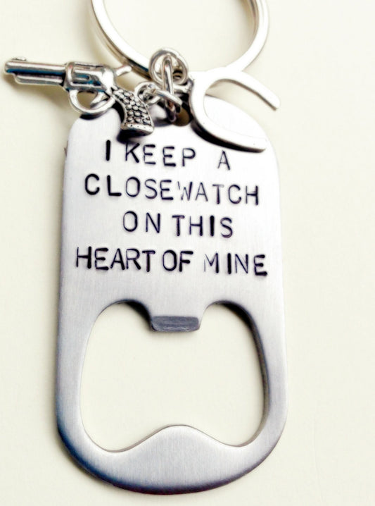 johnny cash, i keep a close watch on this heart of mine, bottle opener key chain,personalized key chains, gifts for men - Natashaaloha, jewelry, bracelets, necklace, keychains, fishing lures, gifts for men, charms, personalized,