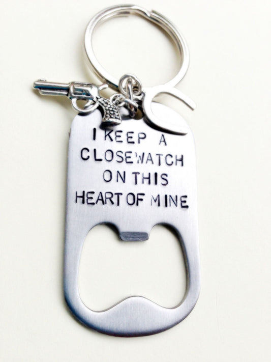johnny cash, i keep a close watch on this heart of mine, bottle opener key chain,personalized key chains, gifts for men - Natashaaloha, jewelry, bracelets, necklace, keychains, fishing lures, gifts for men, charms, personalized,