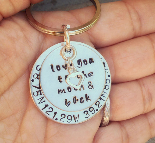 Father Gift, Boyfriend  Gift, keychain, key chain, love you to the moon and back, coordinate keychain, gifts for men, natashaaloha - Natashaaloha, jewelry, bracelets, necklace, keychains, fishing lures, gifts for men, charms, personalized,