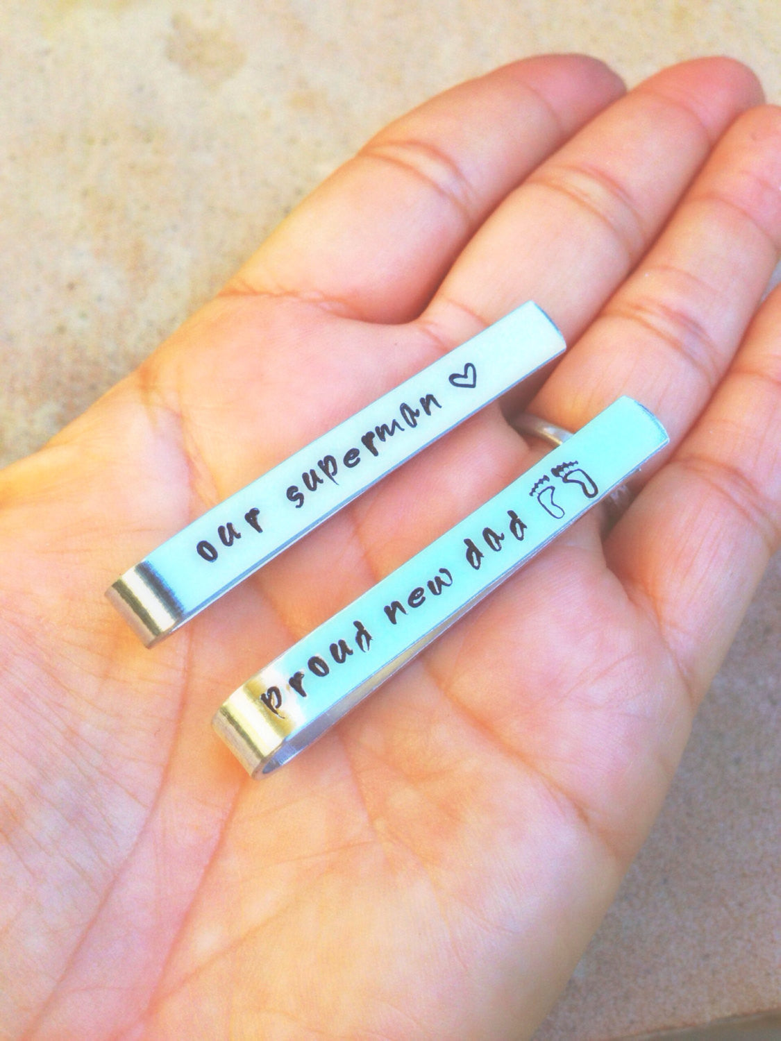 Tie Bar, Boyfriend Gift,Personalized Tie Bar,Groomsmen Gifts, Hand Stamped Tie Bars, natashaaloha - Natashaaloha, jewelry, bracelets, necklace, keychains, fishing lures, gifts for men, charms, personalized, 