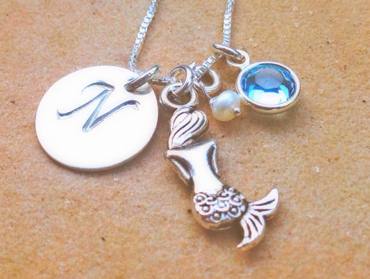 Mermaid Necklace, Initial Necklace, Personalized Mermaid Necklace, Natashaaloha - Natashaaloha, jewelry, bracelets, necklace, keychains, fishing lures, gifts for men, charms, personalized,