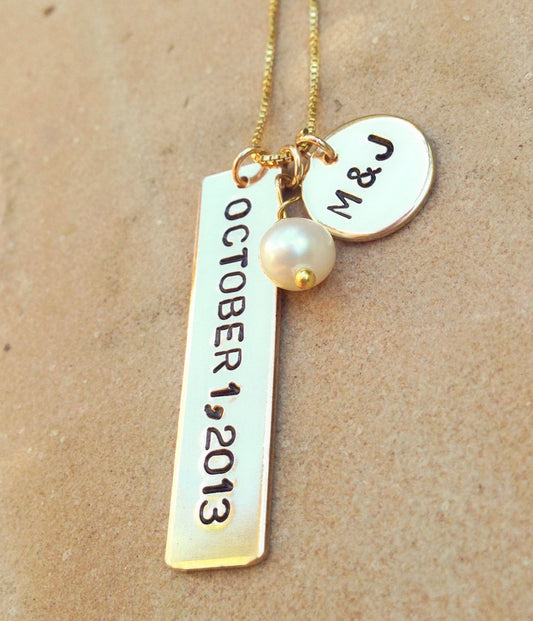 wedding necklace, Valentine Gift, personalized wedding necklace, anniversary gift, monogram necklace,, for the bride, from the groom - Natashaaloha, jewelry, bracelets, necklace, keychains, fishing lures, gifts for men, charms, personalized, 