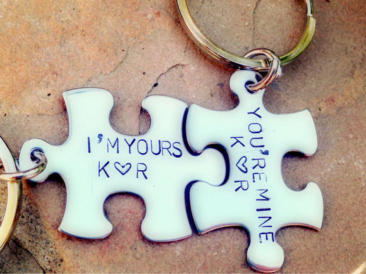 Couples Keychains, Bride And Groom Keychains, Personalized Puzzle Keychains - Natashaaloha, jewelry, bracelets, necklace, keychains, fishing lures, gifts for men, charms, personalized,