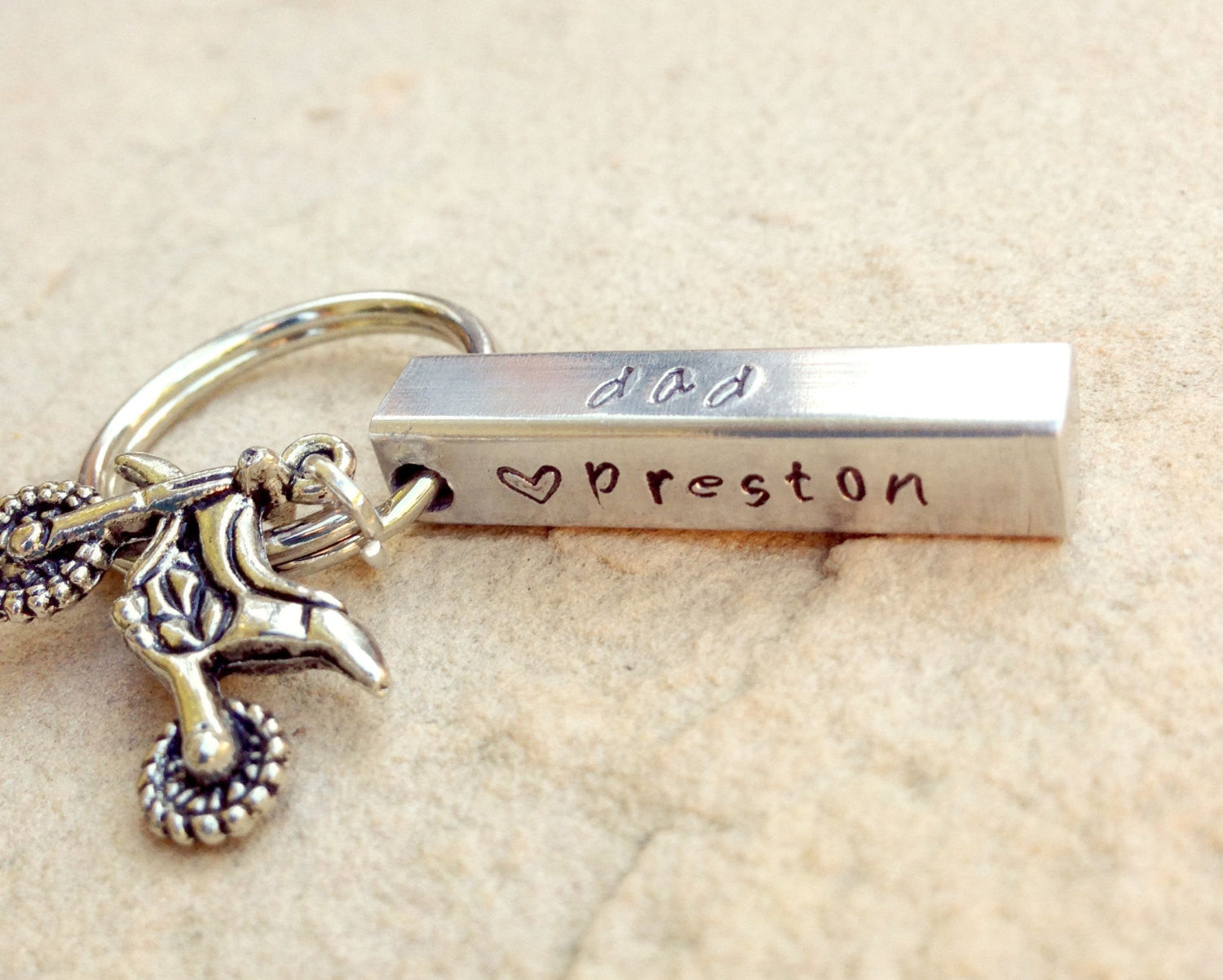 Motocross Keychain, Personalized Bar Keychain, Gifts for Men, Gifts for Dad, Motocross, Keychain, Hand Stamped Keychain - Natashaaloha, jewelry, bracelets, necklace, keychains, fishing lures, gifts for men, charms, personalized, 