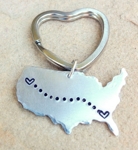 United States Keychain, Boyfriend Gift, Long Distance  Keychain, Couples Keychain, Personalized Keychain, Hand Stamped Keychain - Natashaaloha, jewelry, bracelets, necklace, keychains, fishing lures, gifts for men, charms, personalized, 