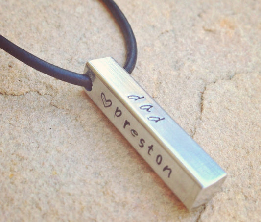 Mens Personalized Bar Necklace, Fathers Day Gift, Dad Necklace, Boyfriend Gift, Four Sided Bar Necklace, Mens Personalized Necklac - Natashaaloha, jewelry, bracelets, necklace, keychains, fishing lures, gifts for men, charms, personalized,