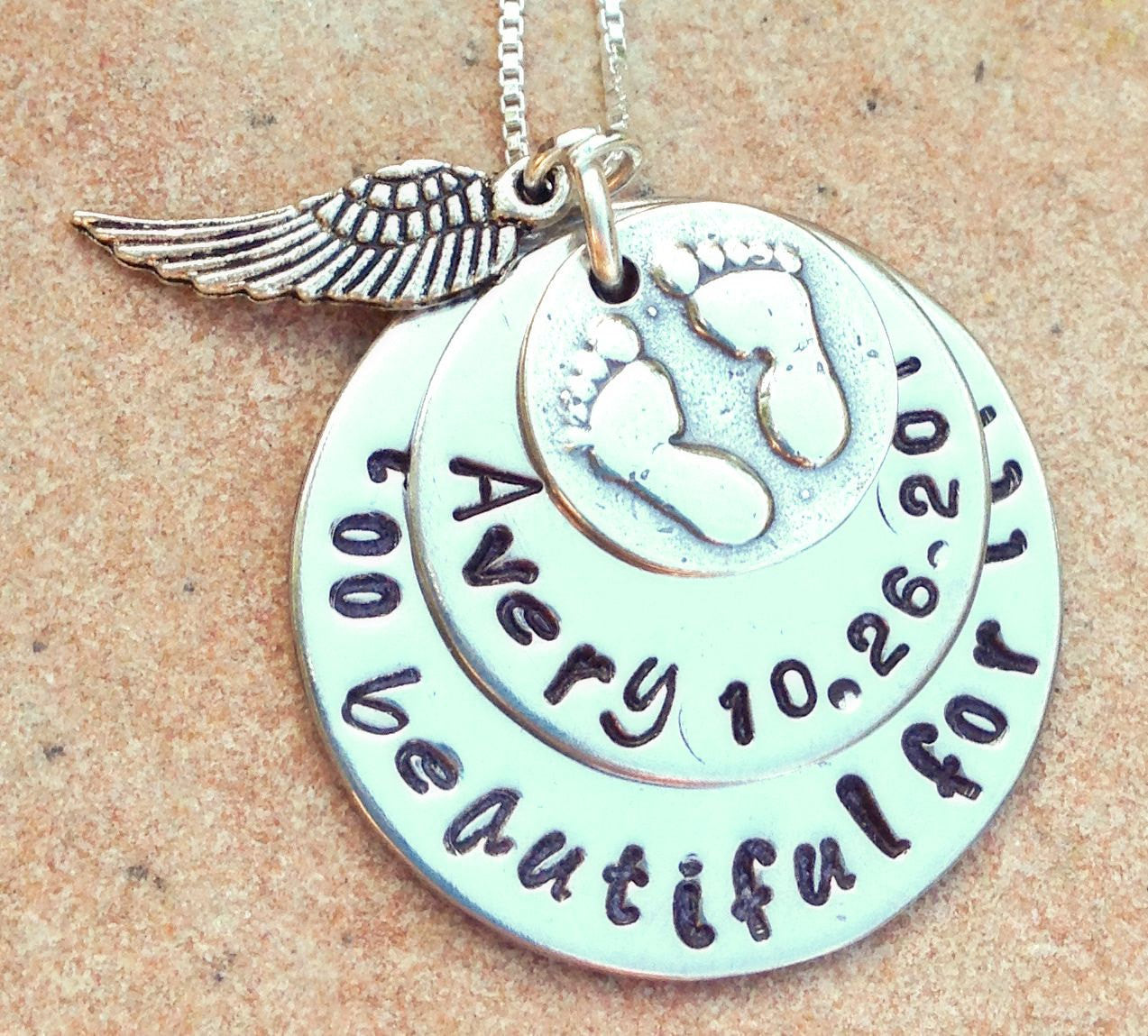 Memorial Necklace, Baby Memorial Gift, Sympathy Gift, Hand Stamped Memorial Necklace, Loss Of Loved One Gift, natashaaloha - Natashaaloha, jewelry, bracelets, necklace, keychains, fishing lures, gifts for men, charms, personalized, 