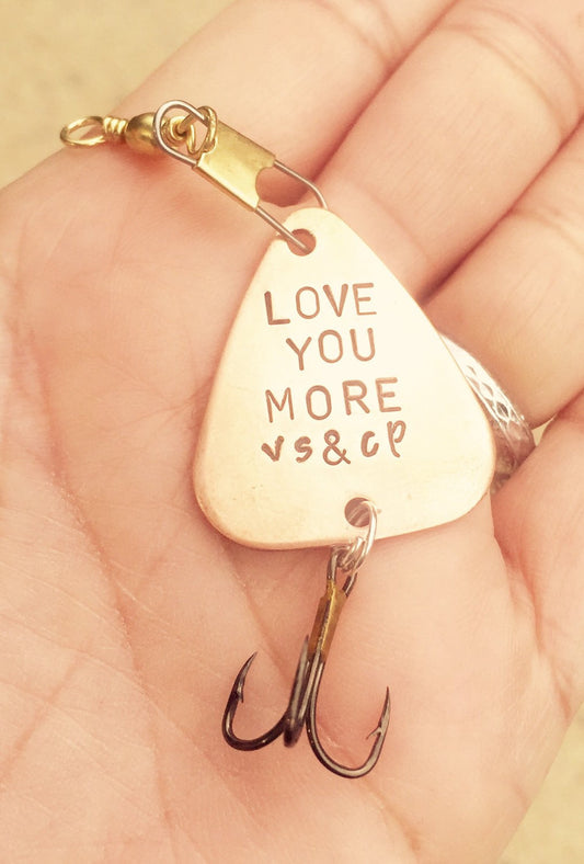 Personalized Fishing Lure, Hand Stamped Fishing Lure, Metal Fishing Lure, Father's Day Gift, Custom Fisherman Gift, natashaaloha - Natashaaloha, jewelry, bracelets, necklace, keychains, fishing lures, gifts for men, charms, personalized,