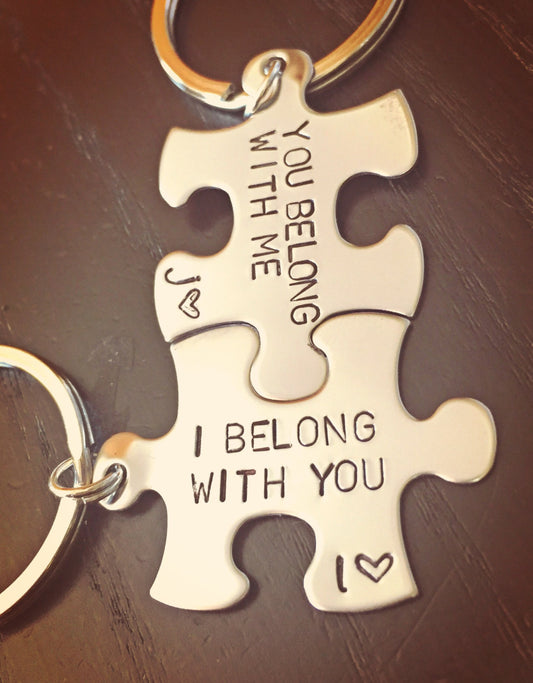 I Belong With You, You Belong With Me, I Love Him, I Love Her,couple keychain, gifts for him and her, anniversary gifts - Natashaaloha, jewelry, bracelets, necklace, keychains, fishing lures, gifts for men, charms, personalized, 