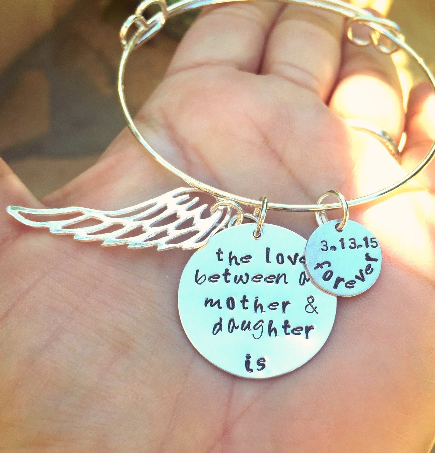 The Love Between A Mother And Daughter Is Forever Bangle - Natashaaloha, jewelry, bracelets, necklace, keychains, fishing lures, gifts for men, charms, personalized, 