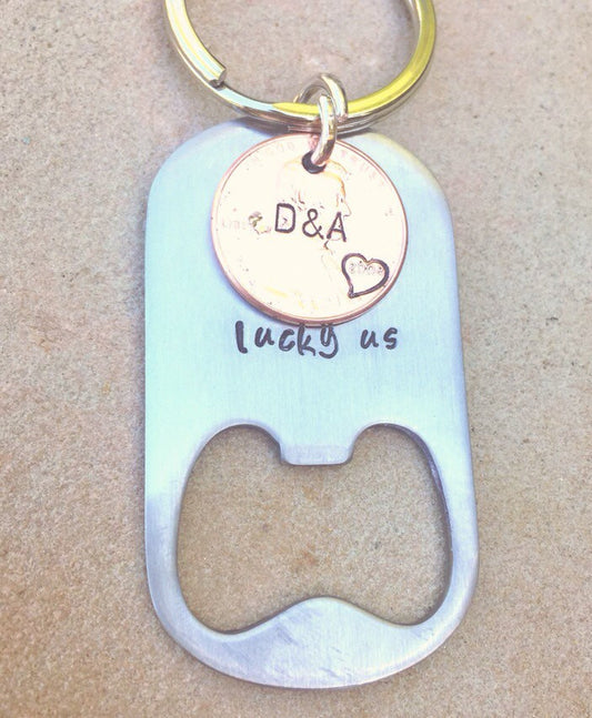 Lucky Us Custom Keychain, Anniversary Keychain, Personalized Keychains - Natashaaloha, jewelry, bracelets, necklace, keychains, fishing lures, gifts for men, charms, personalized,