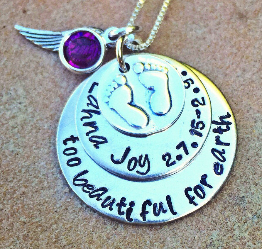 Personalized Baby Memorial Necklace, too beautiful for earth, baby memorial, memorial necklace, loss of baby, natashaaloha, sympathy gift - Natashaaloha, jewelry, bracelets, necklace, keychains, fishing lures, gifts for men, charms, personalized, 