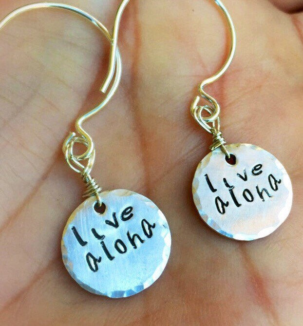 Live Aloha Earrings, Hawaiian Jewelry, Hawaiian Earrings, Natashaaloha - Natashaaloha, jewelry, bracelets, necklace, keychains, fishing lures, gifts for men, charms, personalized, 