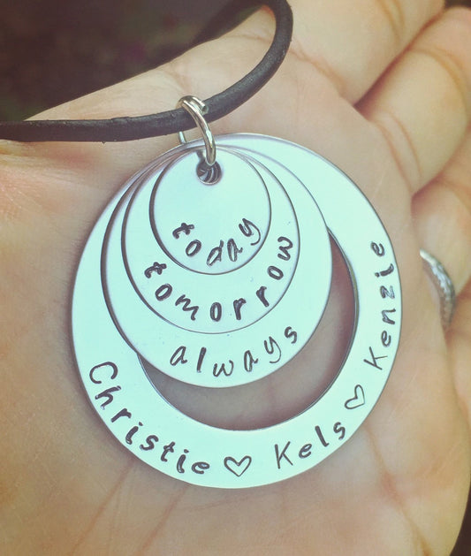 Today Tomorrow Always Necklace, Personalized Mom Necklace, Mothers Day Necklace, Name Necklace, Hand Stamped Necklace, natashaaloha - Natashaaloha, jewelry, bracelets, necklace, keychains, fishing lures, gifts for men, charms, personalized,