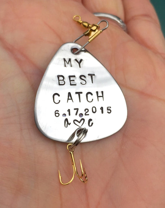 Personalized Fishing Lure, Fathers Day Gift, Gift Men, Hand Stamped Fishing Lure, Metal Fishing Lure, Custom Fisherman Gift, natashaaloha - Natashaaloha, jewelry, bracelets, necklace, keychains, fishing lures, gifts for men, charms, personalized,