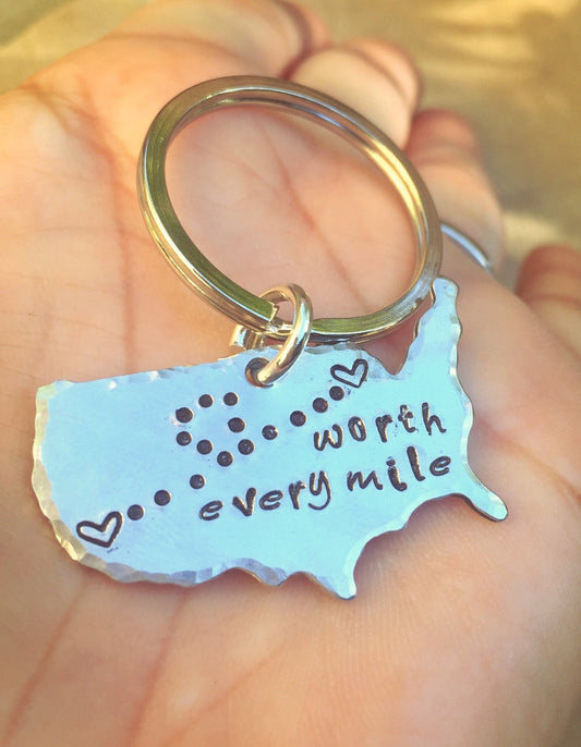 Missing You, Fathers Day Gift, Worth Every Mile, United States Keychain, Gifts for Men, Long Distance  Keychain, Couples Keychain - Natashaaloha, jewelry, bracelets, necklace, keychains, fishing lures, gifts for men, charms, personalized,