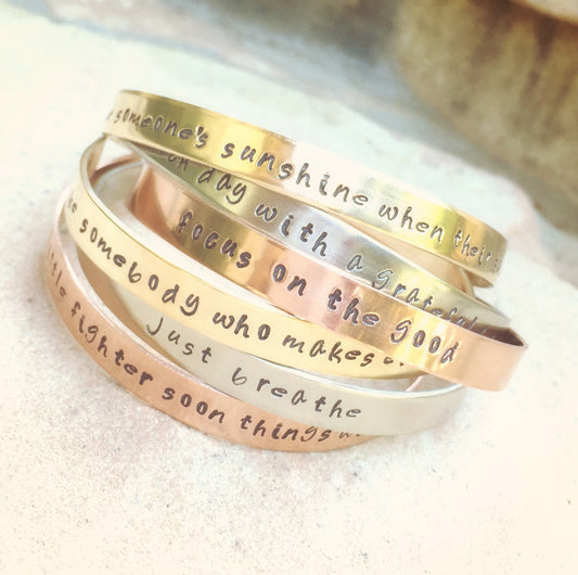 Personalized Cuffs, Positve Quote Cuffs, Mothers Day Bracelet, Hand Stamped Cuffs, Stacking Cuff Bracelets, Inspirational Cuff Bracelets - Natashaaloha, jewelry, bracelets, necklace, keychains, fishing lures, gifts for men, charms, personalized, 