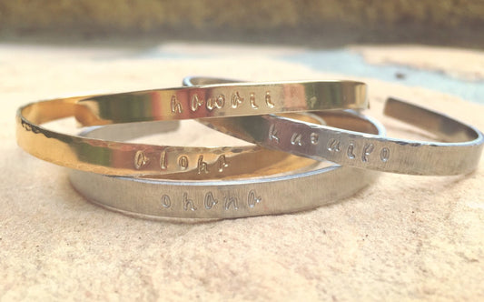 Personalized Cuffs, Hawaiian Jewelry, Aloha Bracelet, Hawaii Bracelet, Ku'uipo Bracelet, Ohana Bracelet, Skinny Cuff - Natashaaloha, jewelry, bracelets, necklace, keychains, fishing lures, gifts for men, charms, personalized,