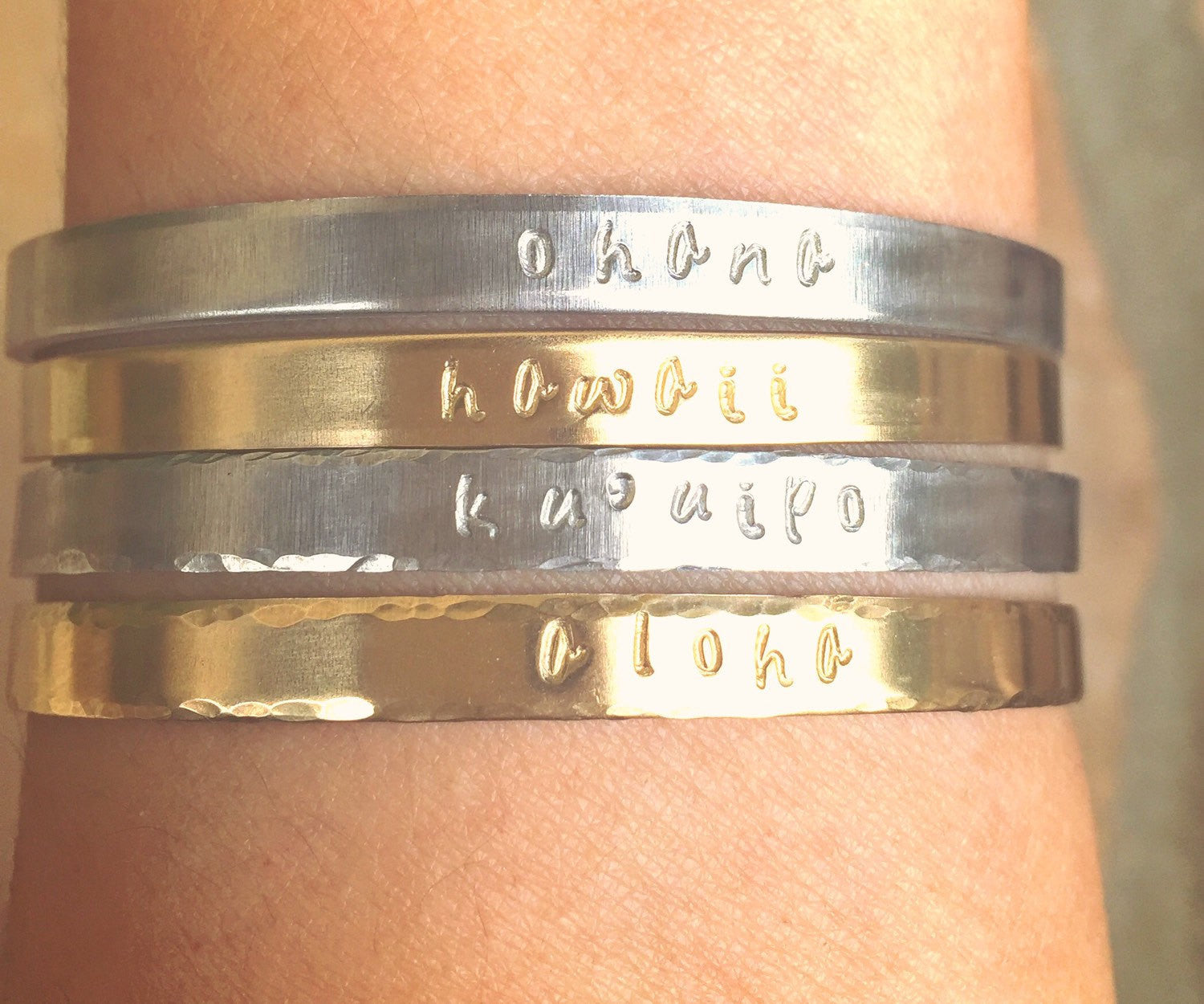 Personalized Cuffs, Hawaiian Jewelry, Aloha Bracelet, Hawaii Bracelet, Ku'uipo Bracelet, Ohana Bracelet, Skinny Cuff - Natashaaloha, jewelry, bracelets, necklace, keychains, fishing lures, gifts for men, charms, personalized, 