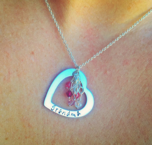 Personalized Mom Necklace,Grandma Necklace, Necklace For Mom, Personalized Mother Necklace, Sterling Heart Hand Stamped Necklace - Natashaaloha, jewelry, bracelets, necklace, keychains, fishing lures, gifts for men, charms, personalized,