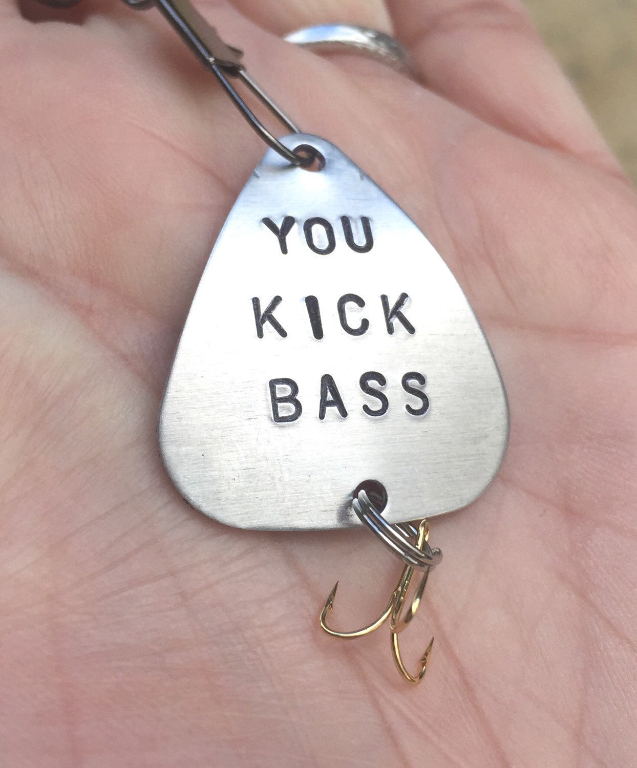 Fishing Lure,Fathers Day Gift, You Kick Bass, For Him, Boyfriend Gift, Personalized Fishing Lure, Hand Stamped Fishing Lure,natashaaloha - Natashaaloha, jewelry, bracelets, necklace, keychains, fishing lures, gifts for men, charms, personalized, 