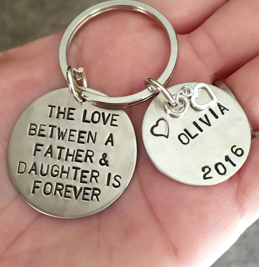 The Love Between A Father And Daughter Is Forever, Valentine Gift, Personalized Keychains, Hand Stamped Keychain, natashaaloha - Natashaaloha, jewelry, bracelets, necklace, keychains, fishing lures, gifts for men, charms, personalized,