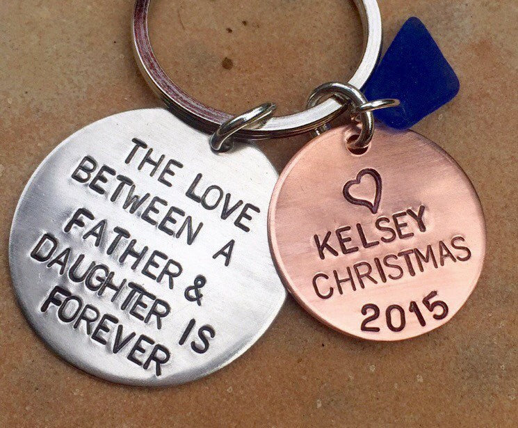 The Love Between A Father And Daughter Is Forever, Valentine Gift, Personalized Keychains, Hand Stamped Keychain, natashaaloha - Natashaaloha, jewelry, bracelets, necklace, keychains, fishing lures, gifts for men, charms, personalized, 