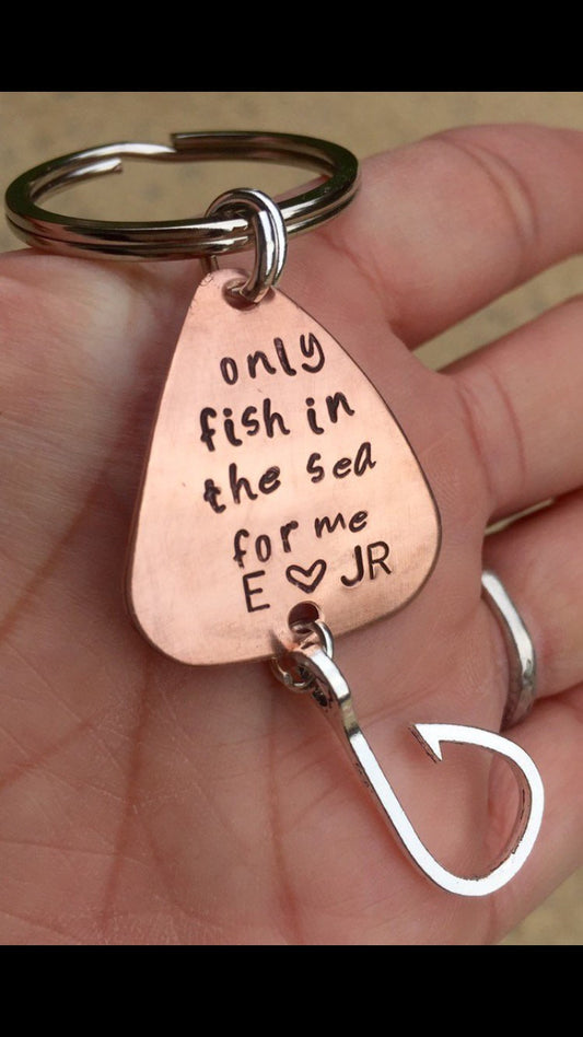 Personalized Fishing Lure, Fathers Day Gift, Gift Men, Hand Stamped Fishing Lure, Metal Fishing Lure, Custom Fisherman Gift, natashaaloha - Natashaaloha, jewelry, bracelets, necklace, keychains, fishing lures, gifts for men, charms, personalized,