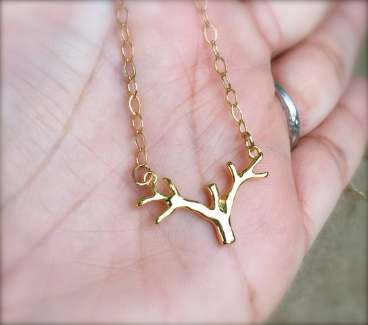 Gold Antler Necklace, Minimal Jewelry, Necklace, Natashaaloha - Natashaaloha, jewelry, bracelets, necklace, keychains, fishing lures, gifts for men, charms, personalized,