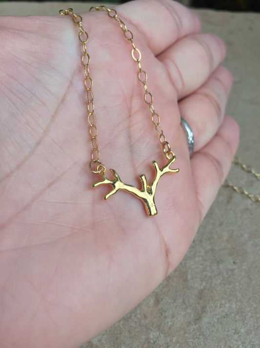 Gold Antler Necklace, Minimal Jewelry, Necklace, Natashaaloha - Natashaaloha, jewelry, bracelets, necklace, keychains, fishing lures, gifts for men, charms, personalized,