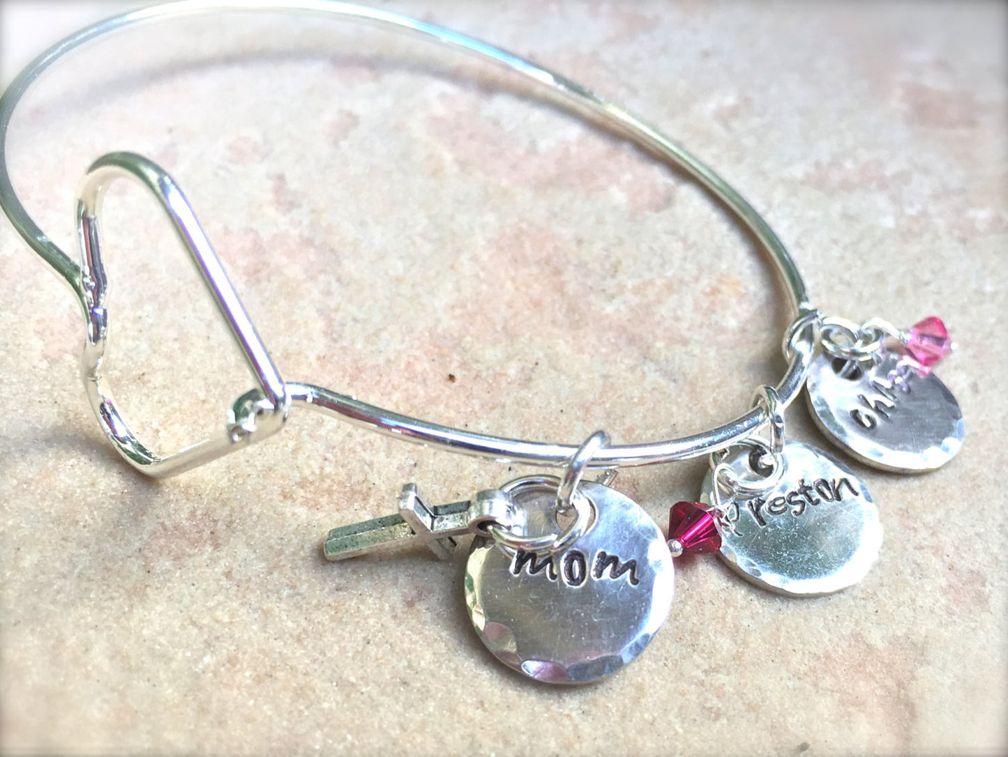Mom Bracelet, Personalized Bangle Bracelet, Christmas Gift Mom - Natashaaloha, jewelry, bracelets, necklace, keychains, fishing lures, gifts for men, charms, personalized, 