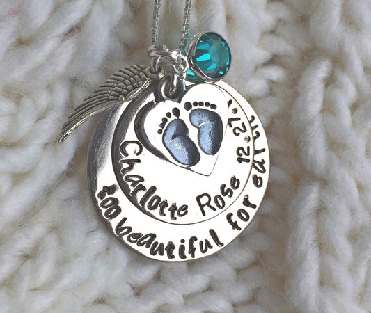 Memorial Necklace, too beautiful for earth, baby memorial, memorial necklace, loss of baby, natashaaloha, sympathy gift, mom sympathy - Natashaaloha, jewelry, bracelets, necklace, keychains, fishing lures, gifts for men, charms, personalized,