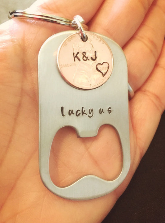 Lucky Us Keychain, Personalized Lucky Us Keychain, Bottle Opener Penny Keychain, Natashaaloha - Natashaaloha, jewelry, bracelets, necklace, keychains, fishing lures, gifts for men, charms, personalized,