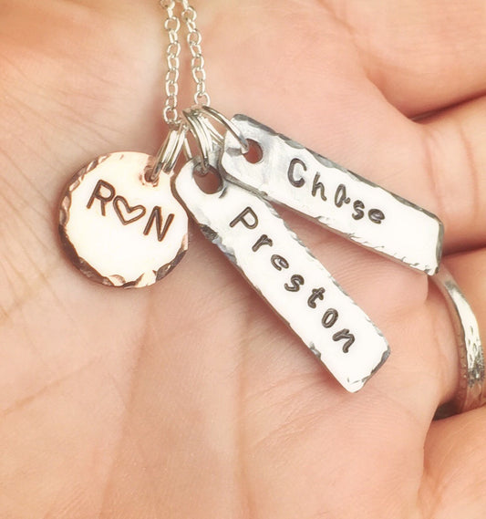 Mom Necklace, Children's Name Necklace, Hand Stamped Personalized Necklace, Personalized Necklace,natashaaloha - Natashaaloha, jewelry, bracelets, necklace, keychains, fishing lures, gifts for men, charms, personalized, 