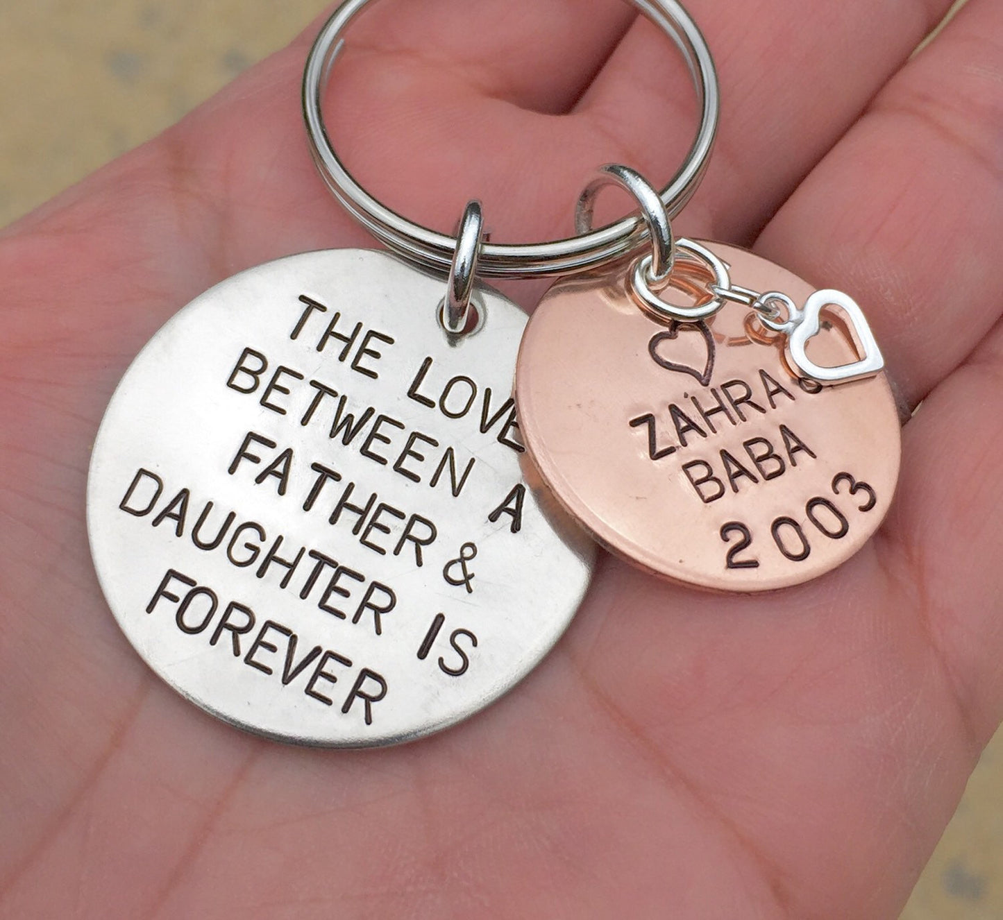 The Love Between A Father and Daughter is Forever, Father Daughter keychain, Personalized Keychain,Custom Father Daughter, from dad - Natashaaloha, jewelry, bracelets, necklace, keychains, fishing lures, gifts for men, charms, personalized, 