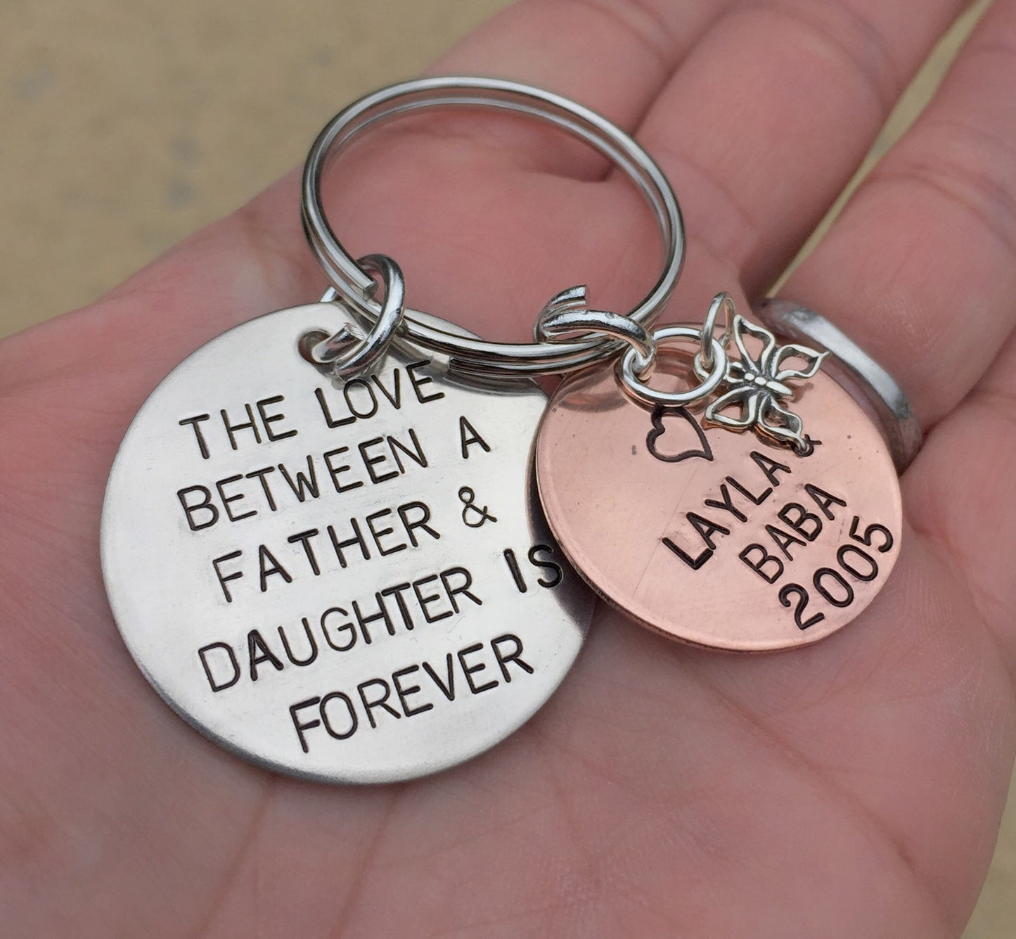 The Love Between A Father and Daughter is Forever, Father Daughter keychain, Personalized Keychain,Custom Father Daughter, from dad - Natashaaloha, jewelry, bracelets, necklace, keychains, fishing lures, gifts for men, charms, personalized, 