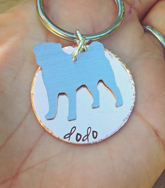 Pug Keychain, Personized Pug Gift, Boyfriend Gift, Personalized Pug Keychain, Hand Stamped Gifts, Fathers Day Gift, natashaaloha, Pug - Natashaaloha, jewelry, bracelets, necklace, keychains, fishing lures, gifts for men, charms, personalized,
