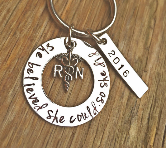 Graduation Gift, She Believed She Could So She Did, Graduation Nurse, RN Gift, graduation 2016 - Natashaaloha, jewelry, bracelets, necklace, keychains, fishing lures, gifts for men, charms, personalized, 