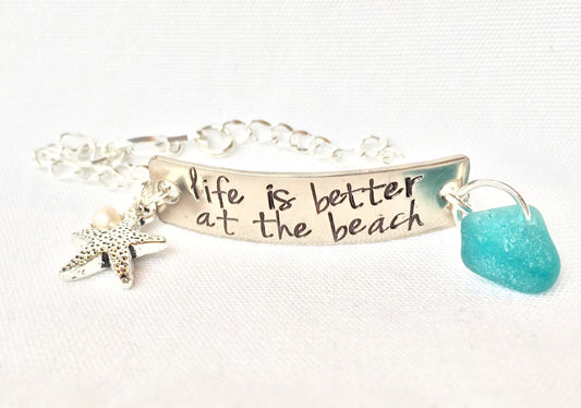 Life Is Better At The Beach Bracelet - Natashaaloha, jewelry, bracelets, necklace, keychains, fishing lures, gifts for men, charms, personalized,