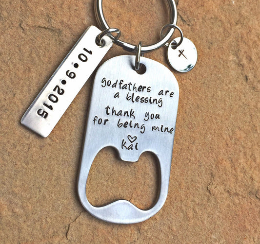 Godfather Keychain, Personalized - Natashaaloha, jewelry, bracelets, necklace, keychains, fishing lures, gifts for men, charms, personalized, 