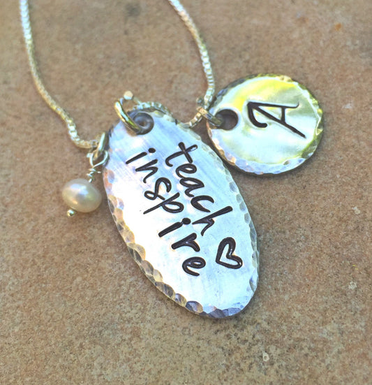 Teach Love Inspire Necklace, Teacher Gift, Personalized Teacher Gift, Personalized Gifts for Teachers, natashaaloha - Natashaaloha, jewelry, bracelets, necklace, keychains, fishing lures, gifts for men, charms, personalized,