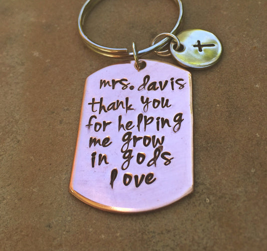 Thank You For Helping Me Grow In God's Love Keychain, Teacher Gift - Natashaaloha, jewelry, bracelets, necklace, keychains, fishing lures, gifts for men, charms, personalized,