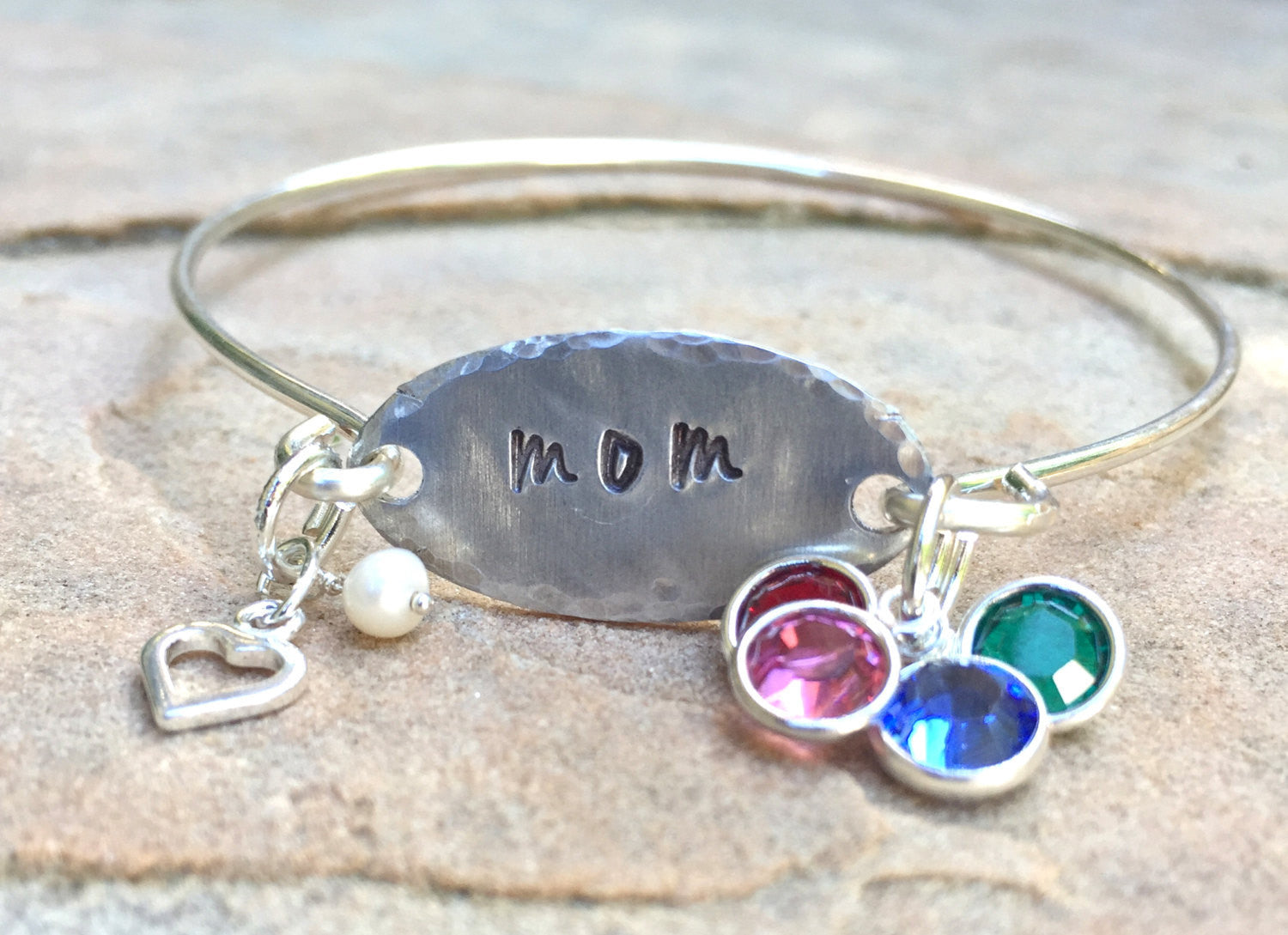 Personalized Mom Bracelet, Personalized Mom Bangle - Natashaaloha, jewelry, bracelets, necklace, keychains, fishing lures, gifts for men, charms, personalized, 