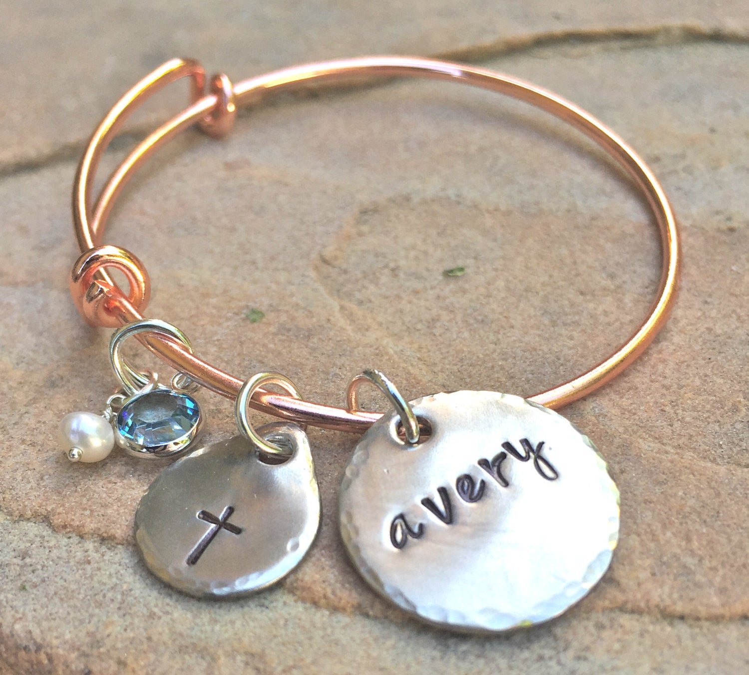 Personalized Initial Bracelet, Hand Stamped Name Charm Bracelet