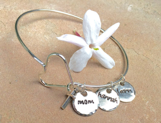 Mother Bangle, Personalized Bangle Bracelet,Personalized Family Bangle, Hand Stamped Custom Bangle - Natashaaloha, jewelry, bracelets, necklace, keychains, fishing lures, gifts for men, charms, personalized,
