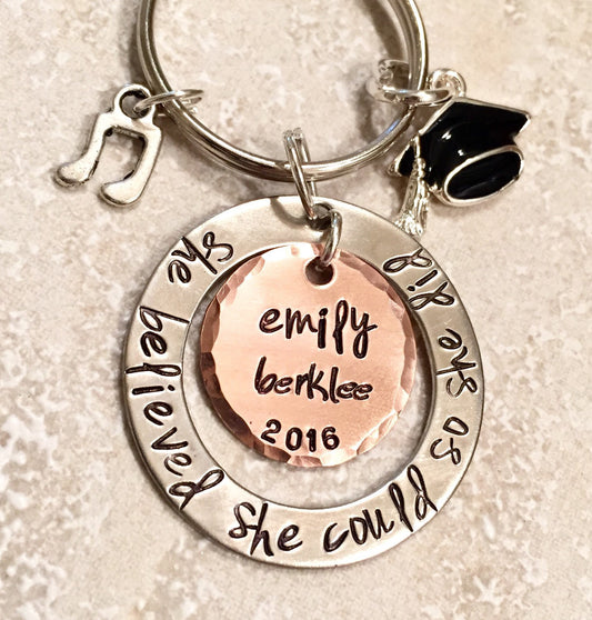 High School Graduation Gift, She Believed She Could So She Did, Graduation Music, graduation 2016, Personalized Graduation Gifts - Natashaaloha, jewelry, bracelets, necklace, keychains, fishing lures, gifts for men, charms, personalized,